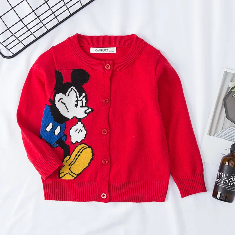 Весенний свитер Минни-Маус, куртка, кардиган для мальчиков и девочек, детская одежда, 4 цвета, От 1 до 6 лет - Цвет: red