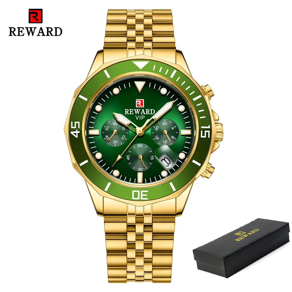 REWARD New Fashion Mens Watches Full Steel Chronograph Waterproof Watch Top Brand Sport Quartz Men Wrist Watch Relogio Masculino 