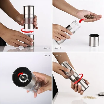 

Manual Stainless Steel 2 in 1 Salt and Pepper Mill Spice Grinder Hand Adjustable Ceramic Grinding Mechanism