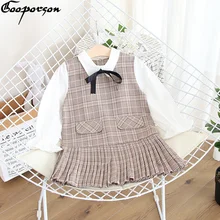 Весенние детские платья для девочек; платье принцессы в клетку с длинными рукавами; корейская мода; милая блузка с воротником «Питер Пэн»