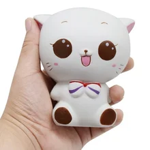 Chat blanc Squishy mignon Kawaii, jouet amusant de guérison à pression lente pour enfants et adultes, anti Stress, décor 
