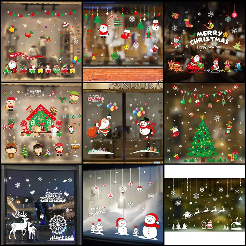 Счастливого Рождества нового года стикер окна рождественские украшения для дома украшения для рождественской елки Санта Клаус Снеговик
