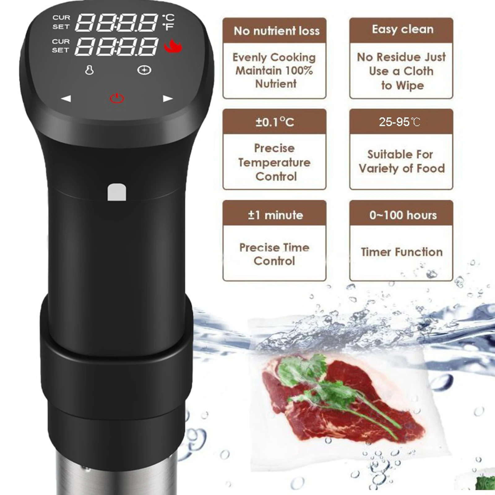  IPX7 Waterproof Sous Vide Precision Cooker Machine Slow Cooker with LCD Digital Accurate Control