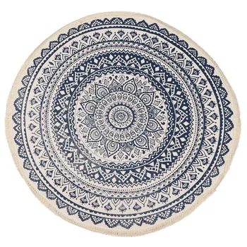 

Morocco Round Carpet Bedroom Boho Style Tassel Cotton Rug Hand Woven National Classic Tapestry Sofa Cushion Tatami Floor Mats-Bl