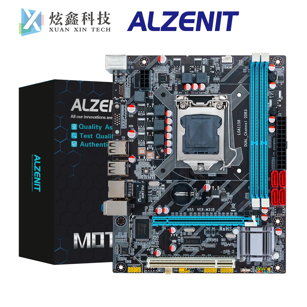 ALZENIT P55 рабочего Материнская плата для Intel LGA 1156 i3 i5 i7 Поддержка DDR3 16 Гб USB2.0 SATA2.0 PCI