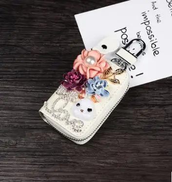 1 Чехол для ключей DIY с цветком и бриллиантами, милый кожаный чехол для ключей с кристаллами и стразами, автомобильный держатель для ключей, чехол для женщин, подарки для девочек - Название цвета: 1