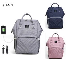 Большие сумки для подгузников LAND USB, большая сумка для подгузников, модный рюкзак для путешествий, водонепроницаемая сумка для беременных, сумки для мам с 2 крючками