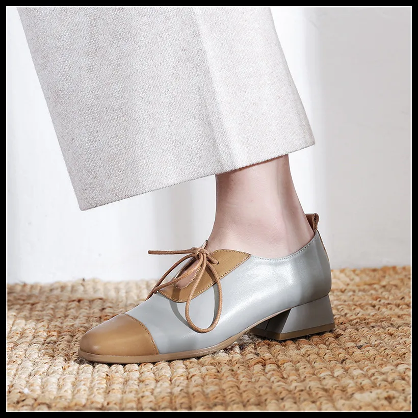 

High Quality Women Shoes Desginer Vintage Casual Genuine Leather Women Pumps Desgin Women High Heels Lace Up Lady Shoes