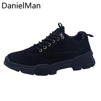 

DanielMan Men Sneakers Autumn Breathable Leather Casual Shoes Lightweight Black Outdoor Military Tactical Work Shoes Zapatillas