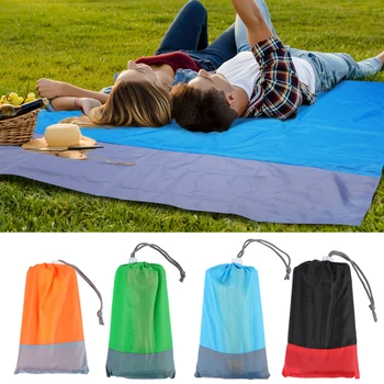 

Outdoor Camping Fabric Nylon Bag Beach Waterproof Mat Picnic Blanket Collapsible With 4 Nails Hooks Polyester 140x200cm