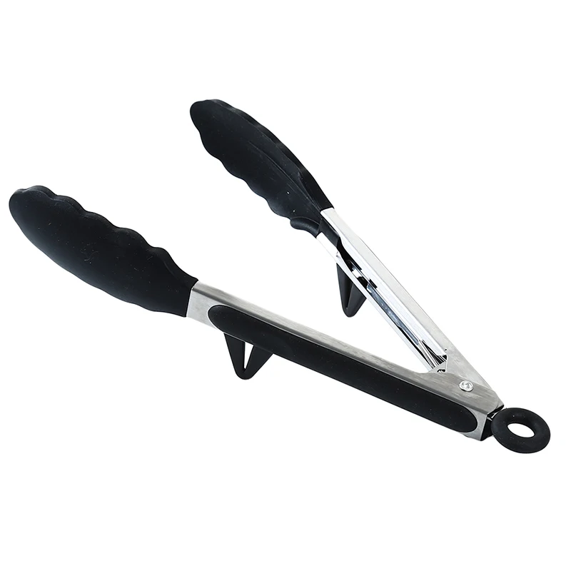 black 12in Силиконовые кухонные щипцы из нержавеющей стали для приготовления салата, сервировки барбекю, щипцы для выпечки, не нагреваются, зажим для выпечки, щипцы, инструменты для приготовления пищи - Цвет: black 12in