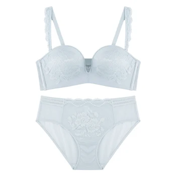 

Women's Underwear 1/2 Cup Sexy Lace Ultra Thin Cotton Cup Hanging Neck Glossy Seamless No Steel Ring Gather Bra Set Tube Top