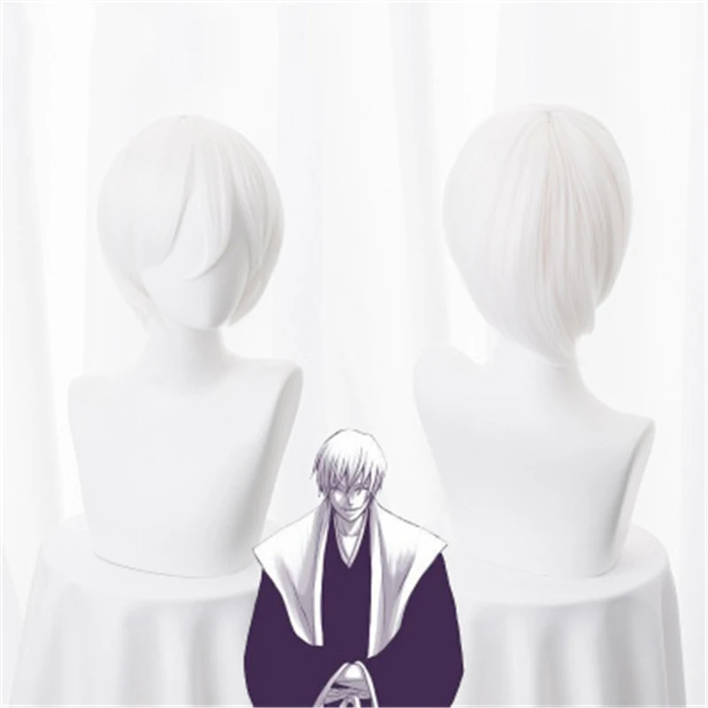 Bleach Ichimaru Gin косплей парик белый короткие синтетические волосы Хэллоуин Карнавальный Аниме Костюм Парики
