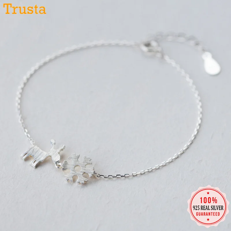 Браслет Trusta из чистого 925 пробы серебра пробы, Рождественский подарок с оленем и снегом для девушек-подростков, женщин, модный браслет 925, ювелирное изделие DS1419