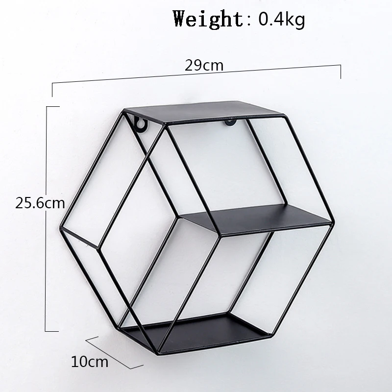 Шестигранная железная настенная полка органайзер из кованого железа для украшения стен гостиной дисплеи для хранения