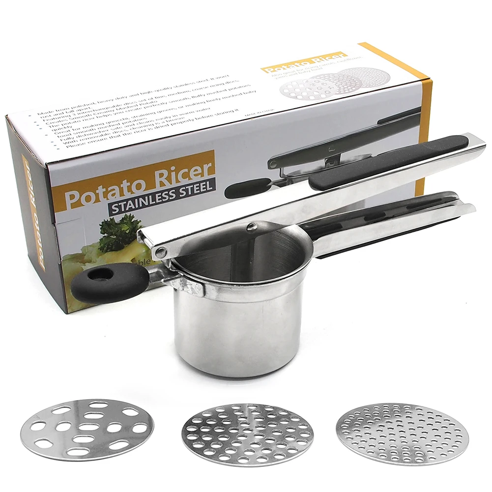 Stainless Steel Potato Mashers Ricers Manual Masher with 3