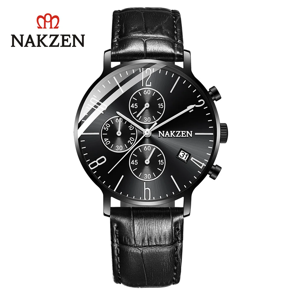 

Nakzen Brand Genuine Product Simple Business MEN'S Watch Three-Eyed Six-pin Calendar Waterproof Leather Watch Strap Sl5056g