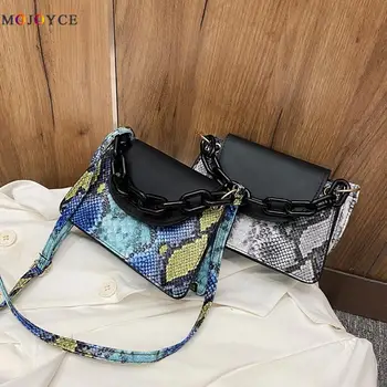 

Fashion Serpentine Shoulder Bags for Women 2020 PU Leather Snake Print Acrylic Chain Totes Purse Female Purse Crossbody Handbag