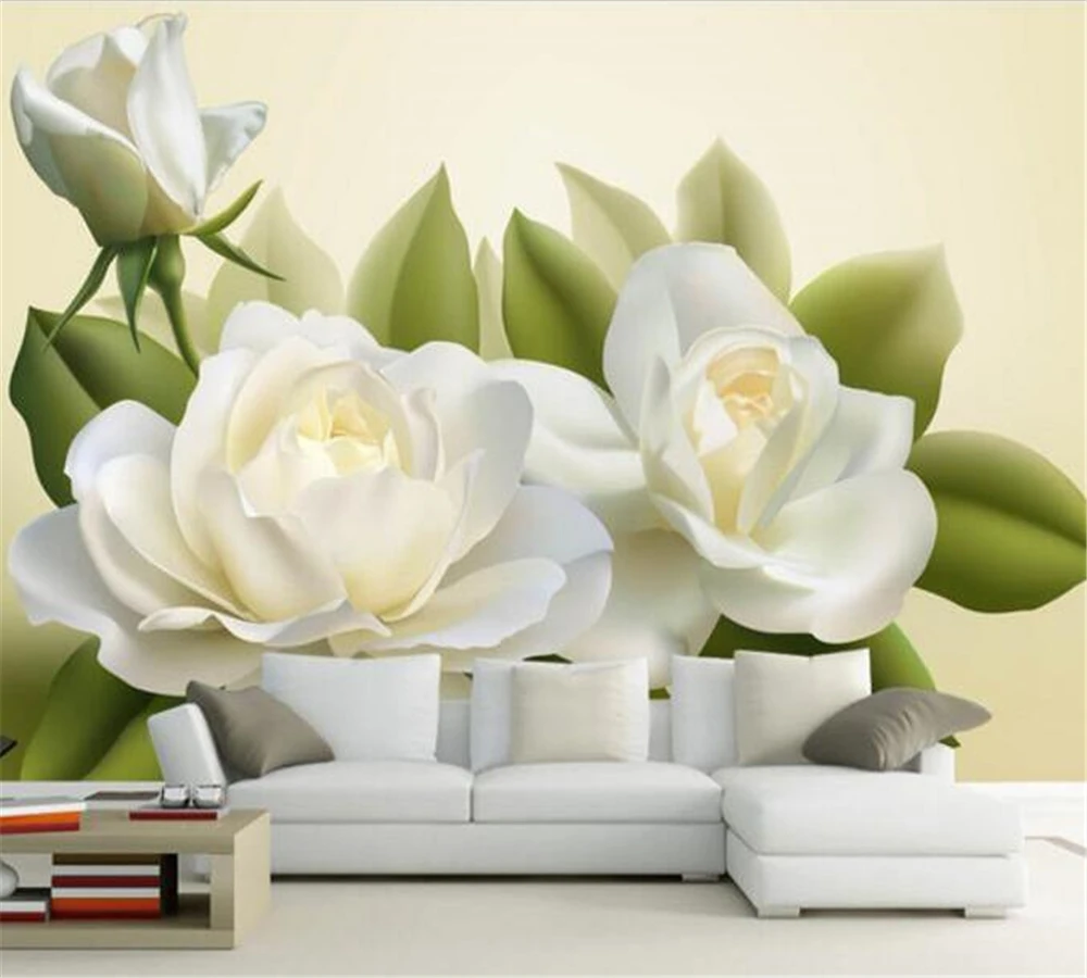 

beibehang Custom wallpaper modern 3d vector realistic white rose flower living room bedroom background wall decoration painting