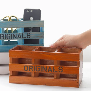 

Simple Wooden Desktop Storage Box Cosmetics Stationery Receiving Boxes for School and Family Living Room