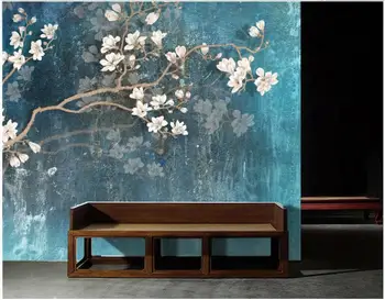 

Custom photo wallpapers for walls 3 d Vintage hand-painted flower background wall Nordic vintage blue elegant oil painting walls