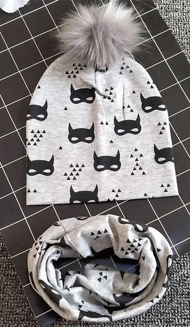 cat grey Набор с шапочкой для мальчиков и девочек, весенний детский кольцевой ошейник, комплект с шапочкой, хлопковый детский шейный платок, осенне-зимний детский головной убор и шарф - Цвет: cat grey