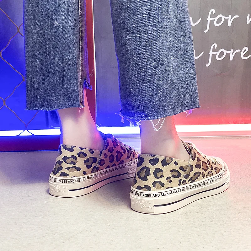 Spring New Ins Net Red Super Hot Women Canvas Shoes, Casual Shoes, Board Shoes, Leopard Print Women's Shoes with Flat Sole