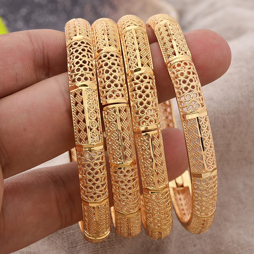 

4Pcs/lot New Dubai Gold Color Bangles For Women African Bride Bracelet Middle East Ramadan Arab Jewelry Gifts
