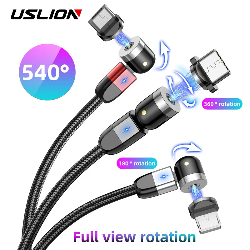 USLION New Updated Magnetic Cable Fast Charging Micro USB Type C Mobile Phone Cable For Samsung iPhone 360+180 Degree Roating|Mobile Phone Cables| - AliExpress