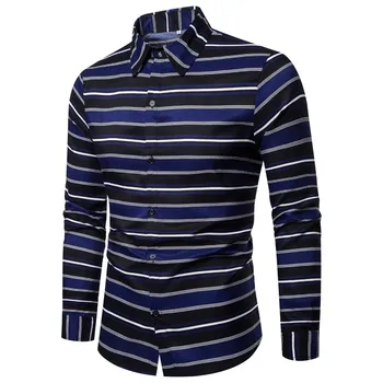 

Men Splicing Striped Business Leisure Retro Long sleeve Shirt Top Blouse Hawaiian camisa social masculina chemise homme shirts