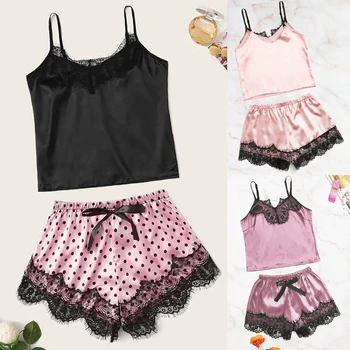 

Sexy Pyjamas Lounge Sets Women Sleepwear Silk Satin Nightgowns&Sleepshirts Robe Female Wireless Bra Camisole Bowknot Shorts Sets