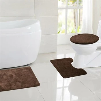 

Toilet Seat Cover 3pc Bathroom Set Rug Contour Mat Toilet Lid Cover Plain Solid Color Bathmat Bathroom Supplies