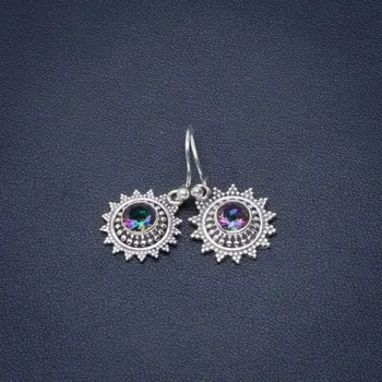 

Natural Mystical Topaz Handmade Unique 925 Sterling Silver Earrings 1.25" B2756