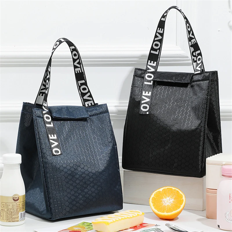 Portable Lunch Box Thermal Bag Large Capacity Picnic Work Food Insulated Cooler Tote Bento Storage Bag for Women Square Handbags