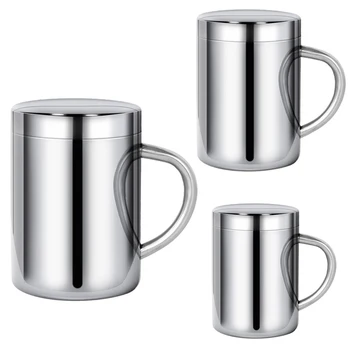 

Double Stainless Steel Coffee Cup with Lid Portable Travel Office Cup
