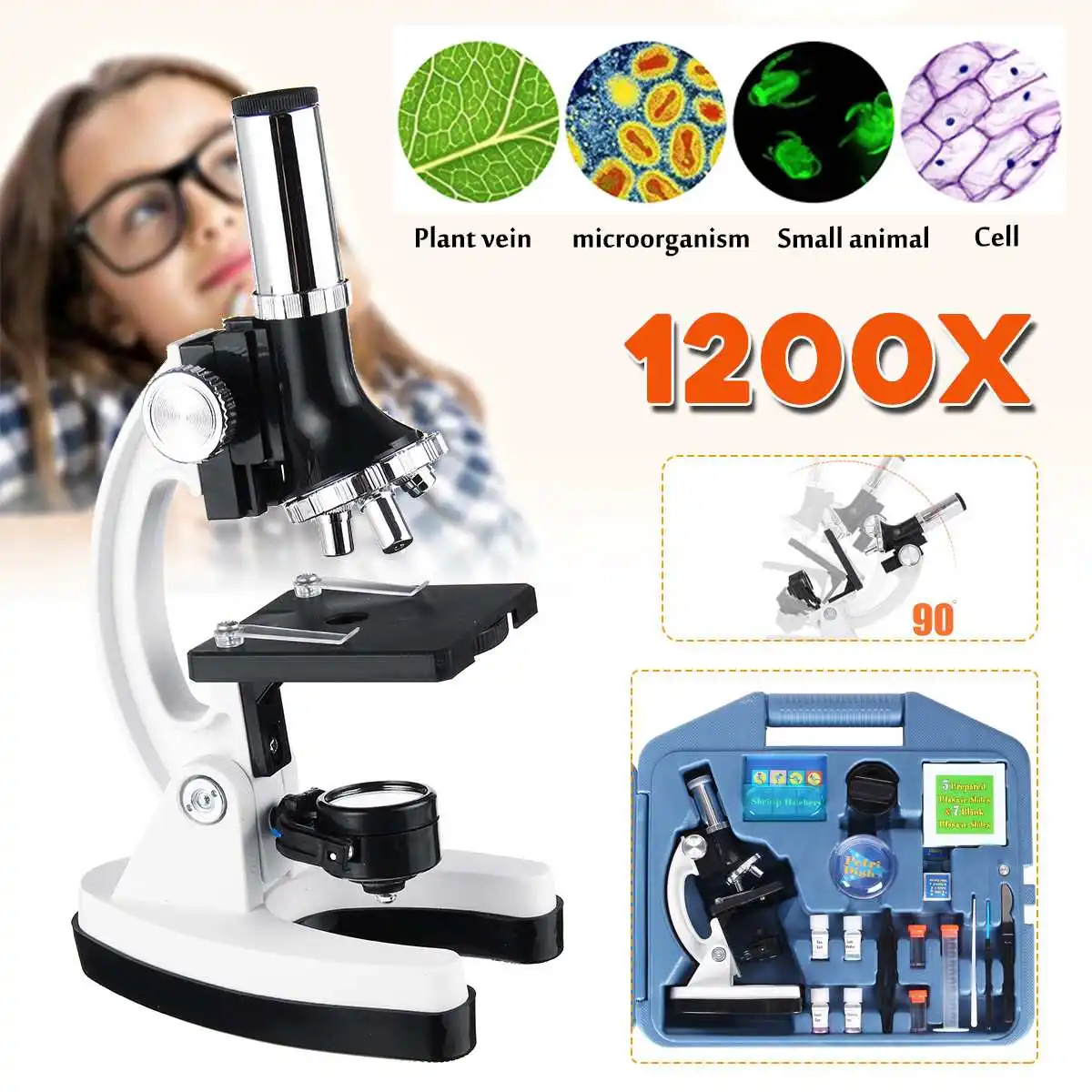 

Zeast Student's Microscope Kit 300/600/1200X Lab LED Home School Educational Toy Gift Biological Microscope For Kids Tools Set