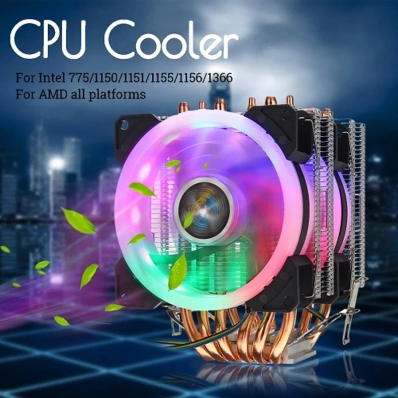 Lanshuo Процессор кулер 6 тепловым стержнем heat pipe 4-Pin коробка передач 2 вентилятора для четырехъядерным процессором In-Tel 775/1150/1151/1155/1156/1366 AMDs платформы