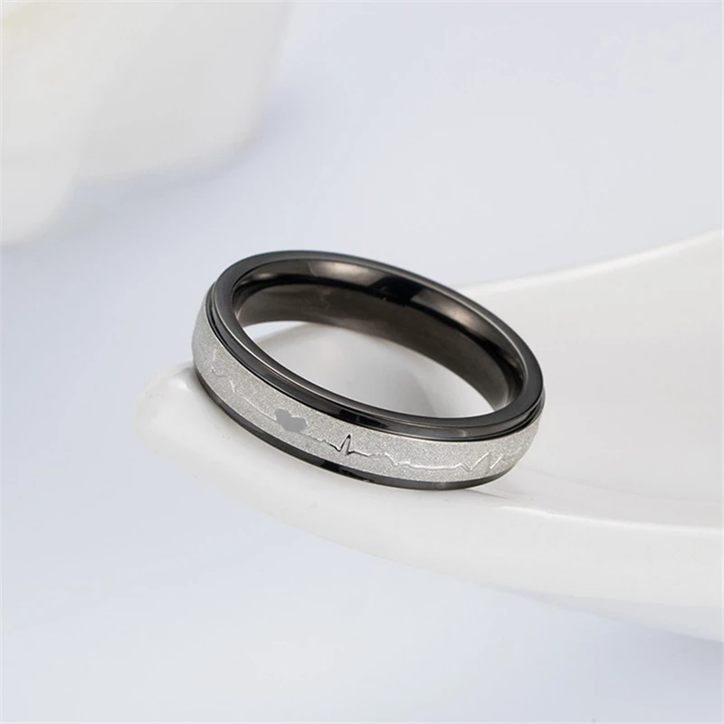 JZ281 Romantic Stainless Steel Wedding Rings For Women Fashion Jewelry Heartbeat Couple Ring New Arrivals