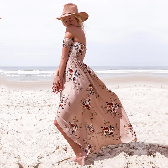 Women Off Shoulder Floral Print Boho Dress Women Beach Summer Dresses Ladies Strapless Long Maxi Dress Vestidos Female XS-5XL 3