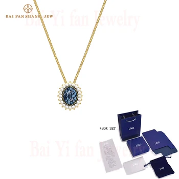 

Fashion Jewelry SWA New Millrnnium Blue Crystal Necklace Retro Blue Denier Crystal Pearl Decoration Female Romantic Jewelry Gift