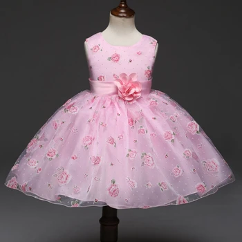 

Flower girls Mesh rose Wedding Party Dresses Girl's first communicative communicative communion ball bow dress vestidos de