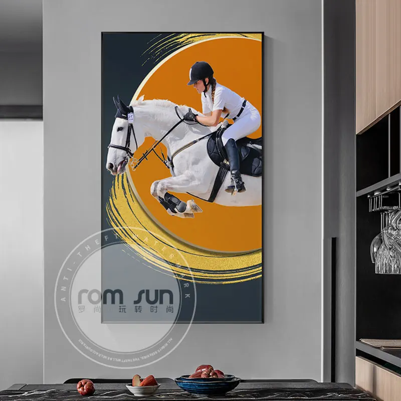 

Classic Modern Orange Horse racing Canvas Print Painting Poster Cool Wall Art Wall Pictures for Entryway Large Size Home Decor