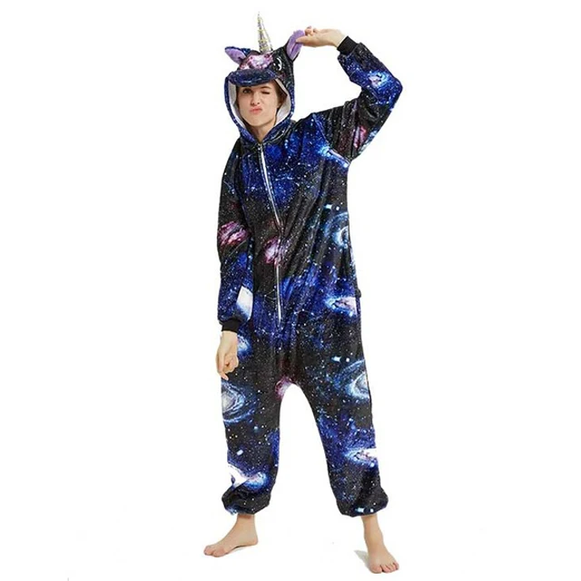 Kigurumi зимняя Рождественская Пижама с рисунком кролика для взрослых, пижама с единорогом для женщин и мужчин, Фланелевая Пижама для пар - Цвет: Galaxy Tianma