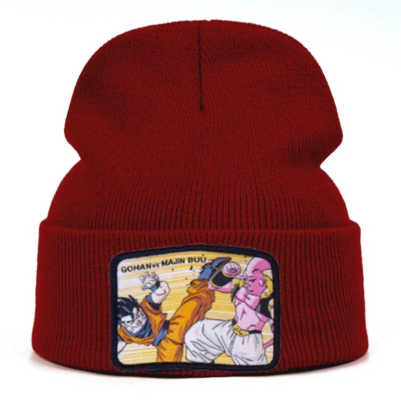 Новинка, Шапка-бини Dragon Ball с вышивкой Goku VEGETA MAJIN BUU для мужчин и женщин, вязанные шапочки Skullies, теплая зимняя Лыжная шапка унисекс - Цвет: MAJIN BUU red