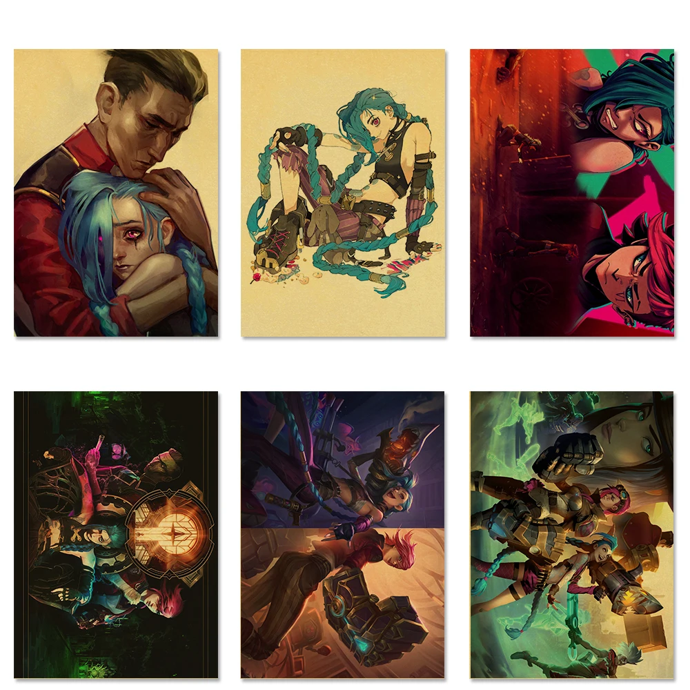 Popular TV Show Arcane Kraft Paper Poster Vi Viktor Jayce Jinx Home Decor Study Bedroom Bar Cafe Wall Paintings Stickers Posters