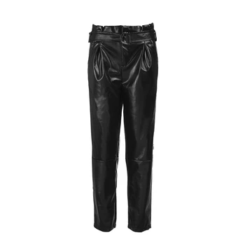 

Women High Waist Belted Anker Length Skinny Faux Leather Pants