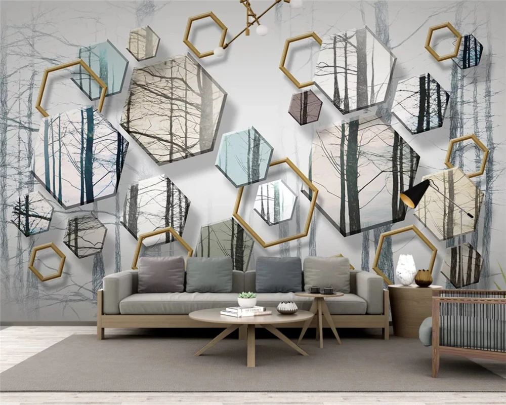 

beibehang Custom Nordic Modern Simple Stereo Geometric Golden Plant Leaf TV Background Wallpaper papel de parede papier peint