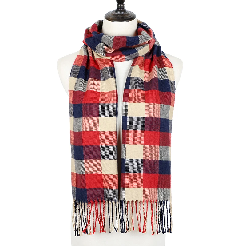 Winter Plaid Scarf Women Foulard Solid Scarves Female Shawls and Wraps New Designer Cashmere Scarfs Luxury Bufandas Hombre - Цвет: Color 2