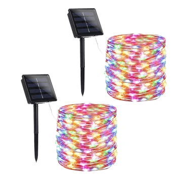 

2 Pcs 72Ft 200 LED Solar Powered String Lights with 8 Lighting Modes Waterproof Copper Wire Lights for Garden Patio Lawn Landsca