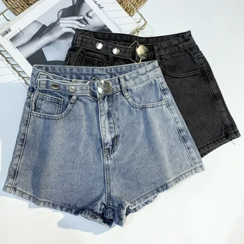

2020 Summer Fashion New Women Loose High Waist Wide Leg Casual Cotton Denim Shorts For Women Short Pants Black Shorts WH83